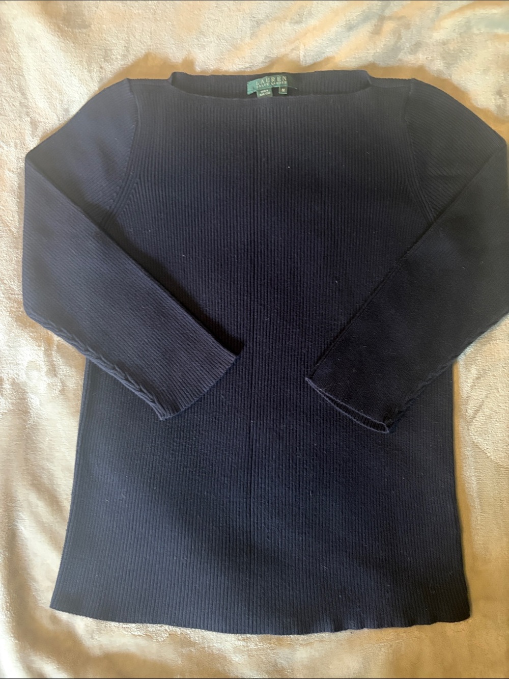 Lauren Ralph Lauren Navy Off-the-Shoulder Ribbed Sweater